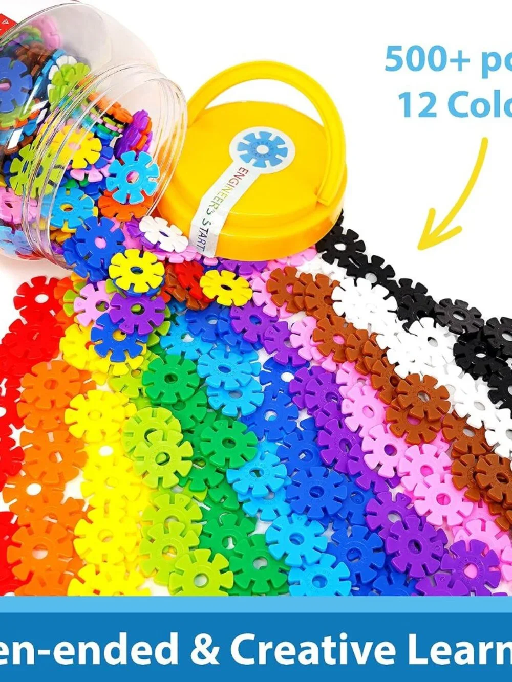 500 Piece Set, Ages 3+, Interlocking Plastic Disc Toy for Creative Building, Edu